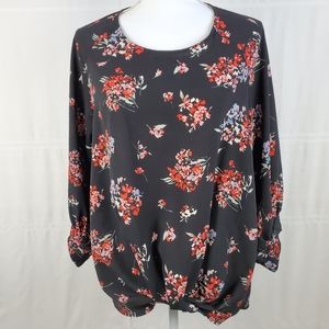 Gibson 3/4 sleeve front knotted pullover blouse S